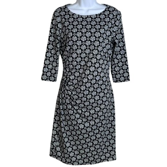 J McLaughlin Black White Gray‎ Geometric Medallion Print Ruched Dress Size S - Picture 1 of 12